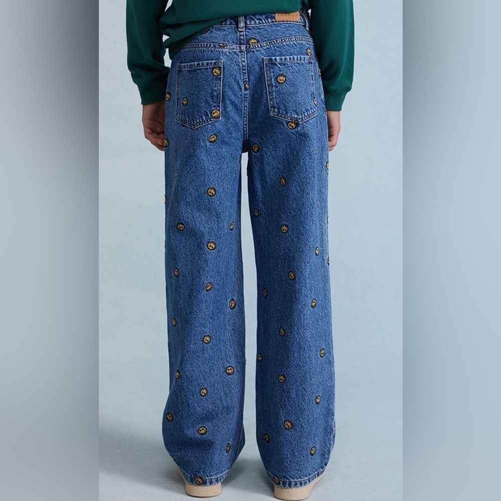 PacSun Blue Wide Leg Jeans with Yellow Embroidery - Picture 5 of 8